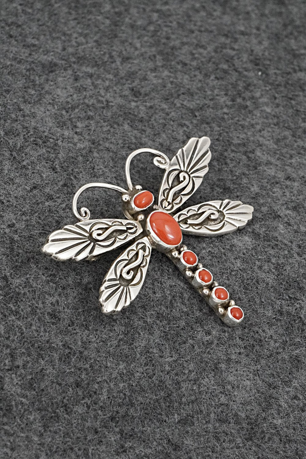 Coral & Sterling Silver Pendant/Pin - Lee Charlie