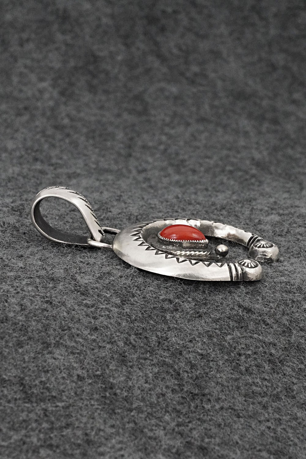 Coral & Sterling Silver Naja Pendant - Calvin Martinez