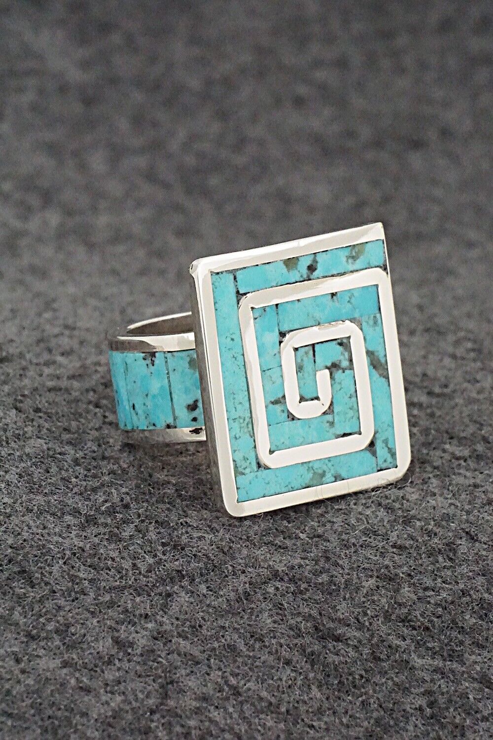 Turquoise & Sterling Silver Inlay Ring - Elliot Coonsis - Size 9
