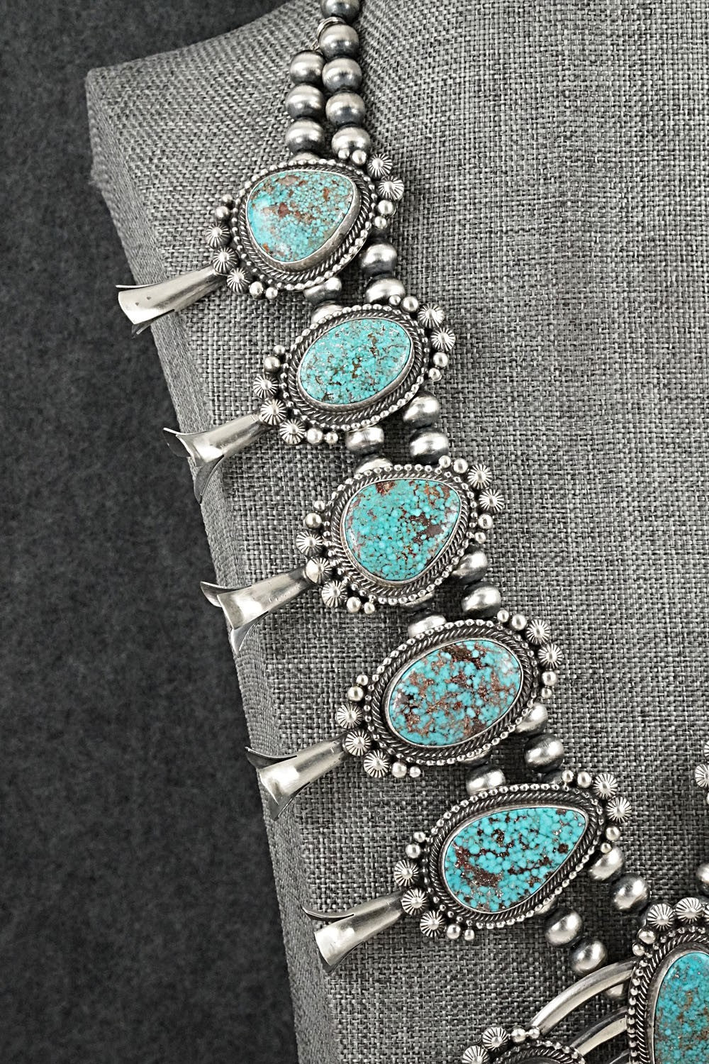 Turquoise & Sterling Silver Squash Blossom Necklace - Tom Lewis
