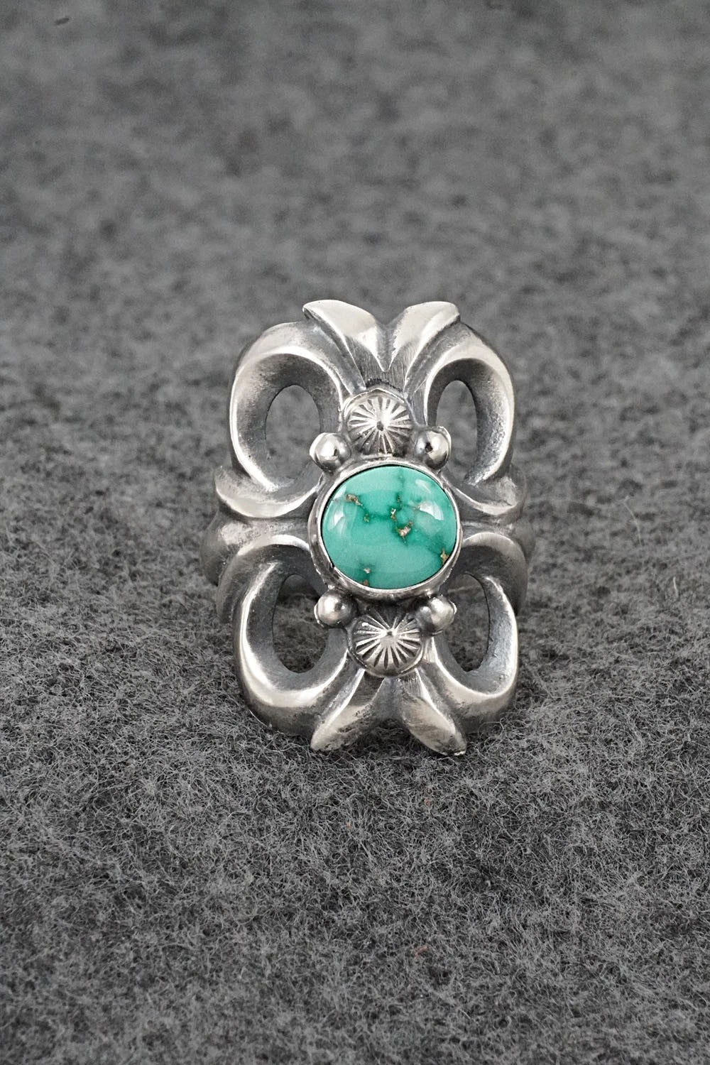 Turquoise & Sterling Silver Ring - Harrison Bitsue - Size 9