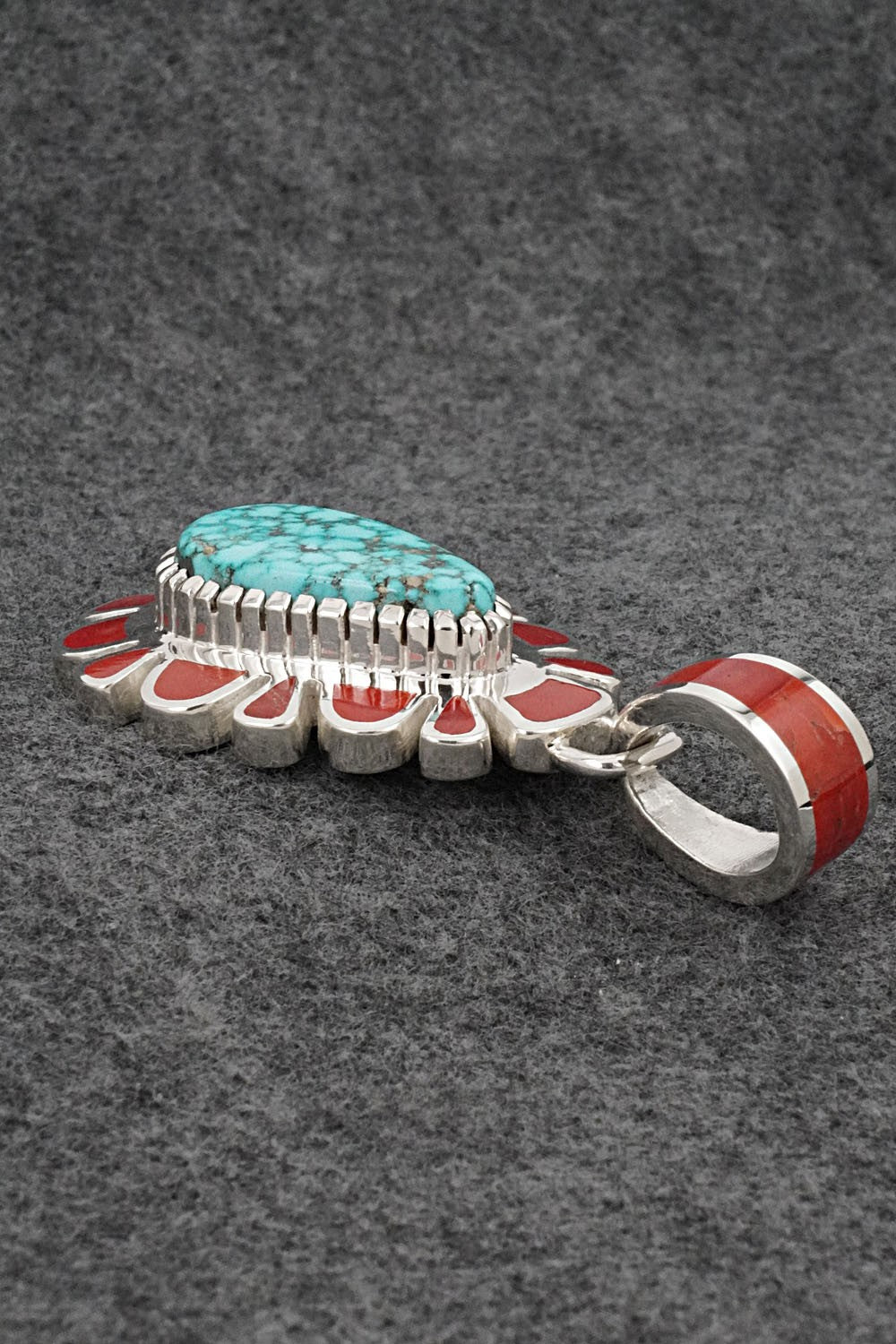 Turquoise, Coral & Sterling Silver Pendant - Vernon Haskie
