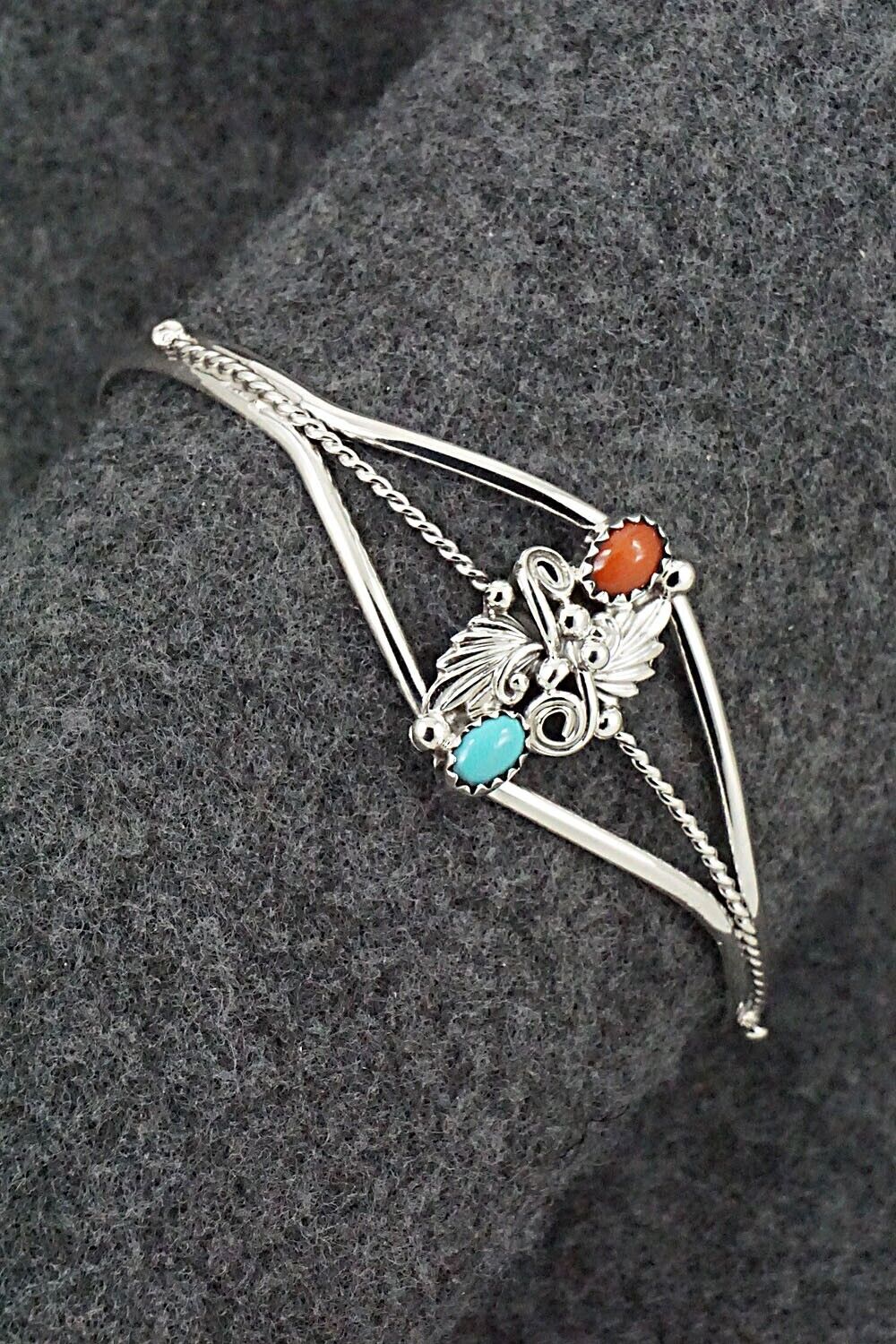 Turquoise, Coral & Sterling Silver Bracelet - William Begay