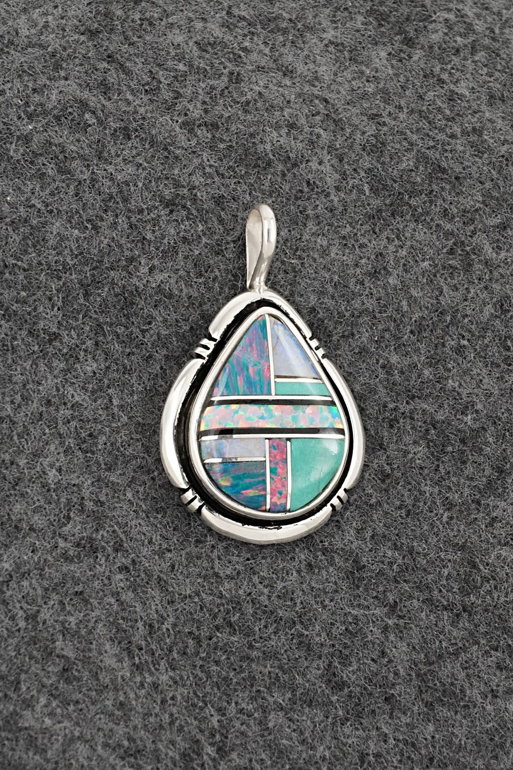 Turquoise, Opalite & Sterling Silver Pendant - Joseph Martinez