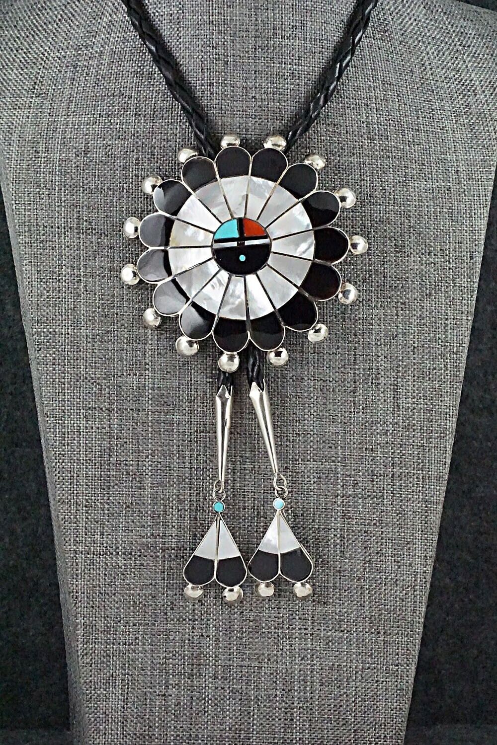 Multi-Stone & Sterling Silver Inlay Bolo Tie - Pauline Lonjose