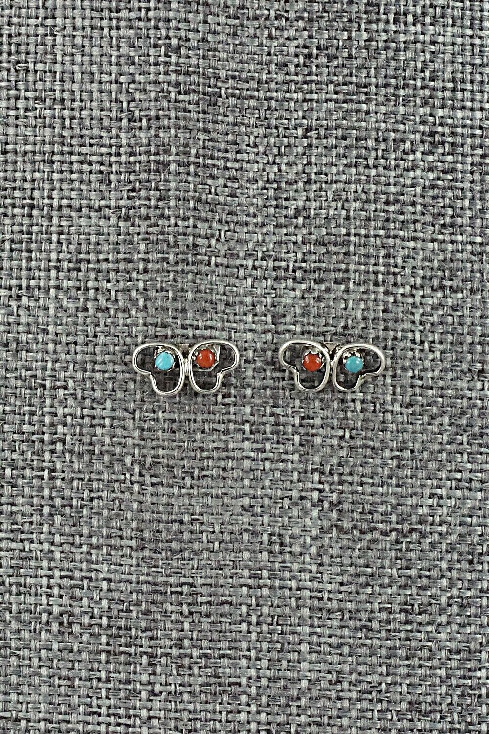 Turquoise, Coral & Sterling Silver Earrings - Dorothy Natachu