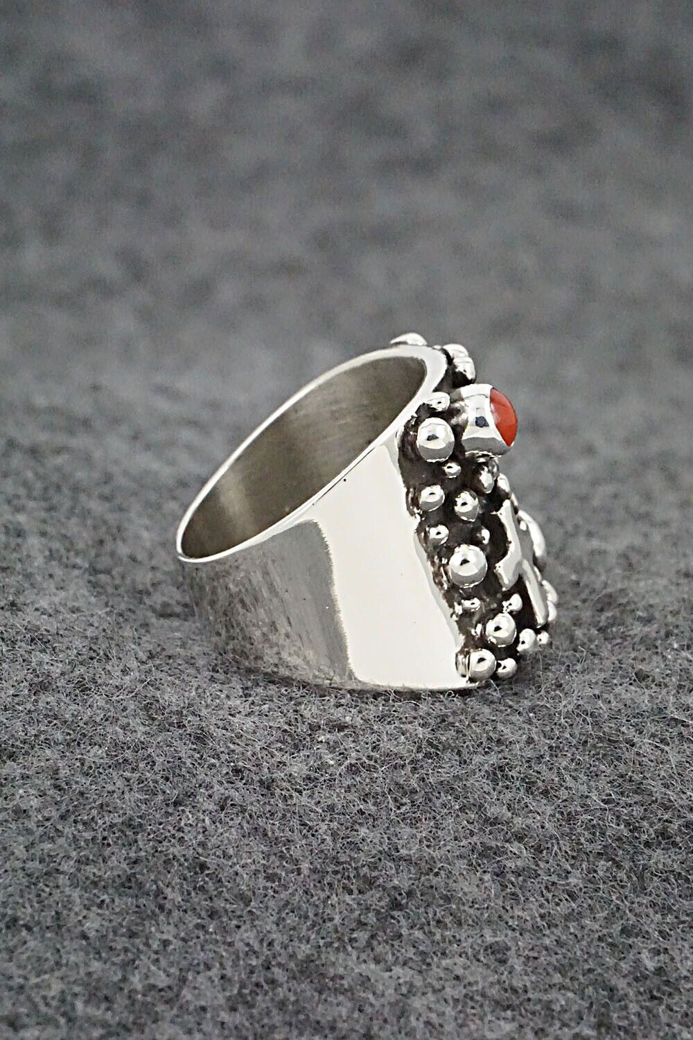 Coral and Sterling Silver Ring - Raymond Coriz - Size 7.5