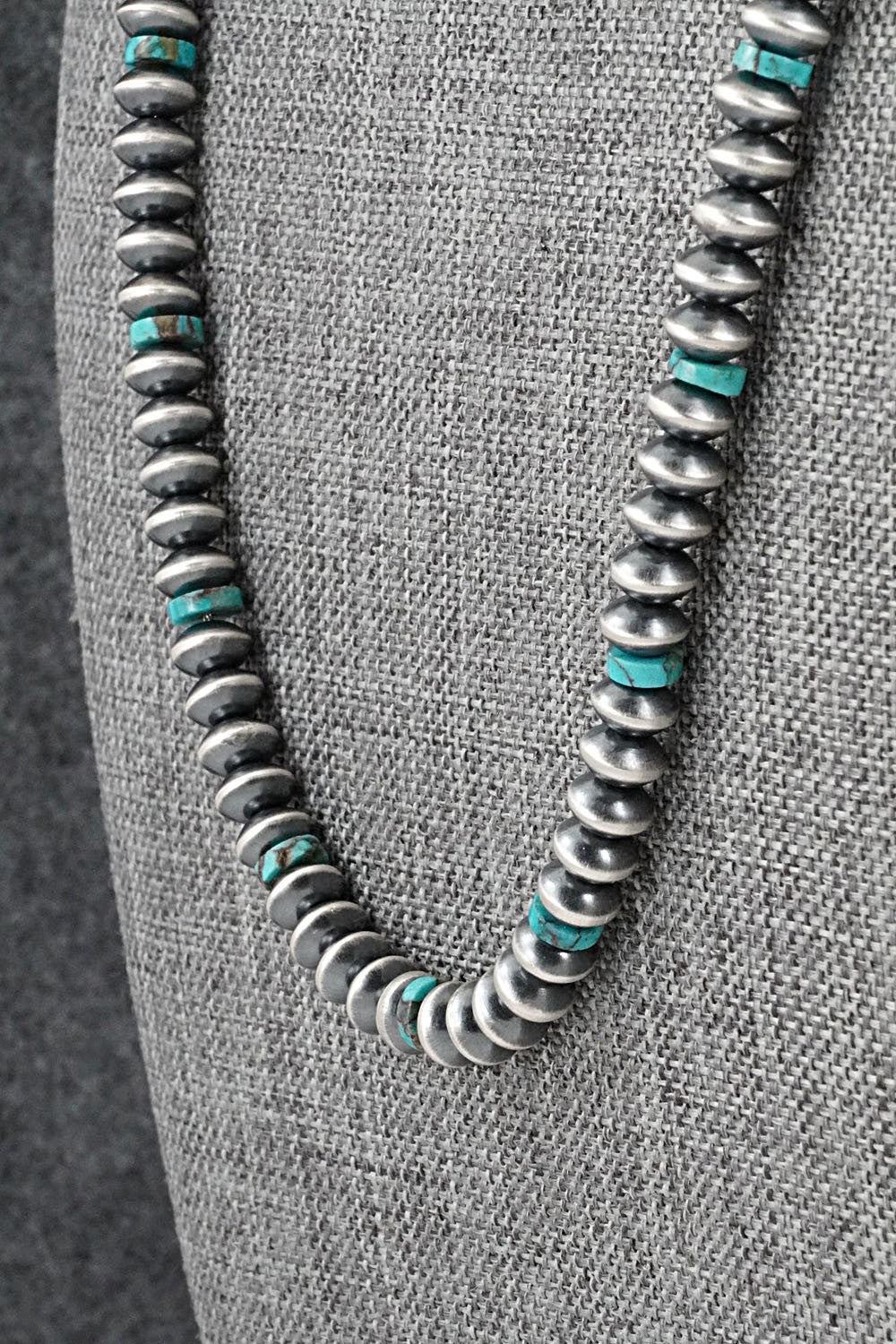 Turquoise & Sterling Silver Navajo Pearl Necklace 20" - Tonisha Haley