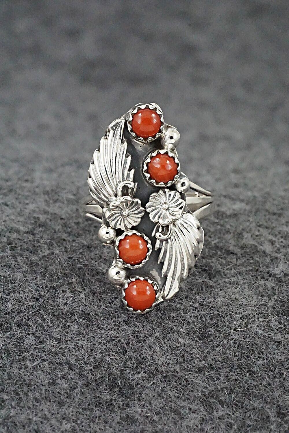 Coral & Sterling Silver Ring - Alice Rose Saunders - Size 7