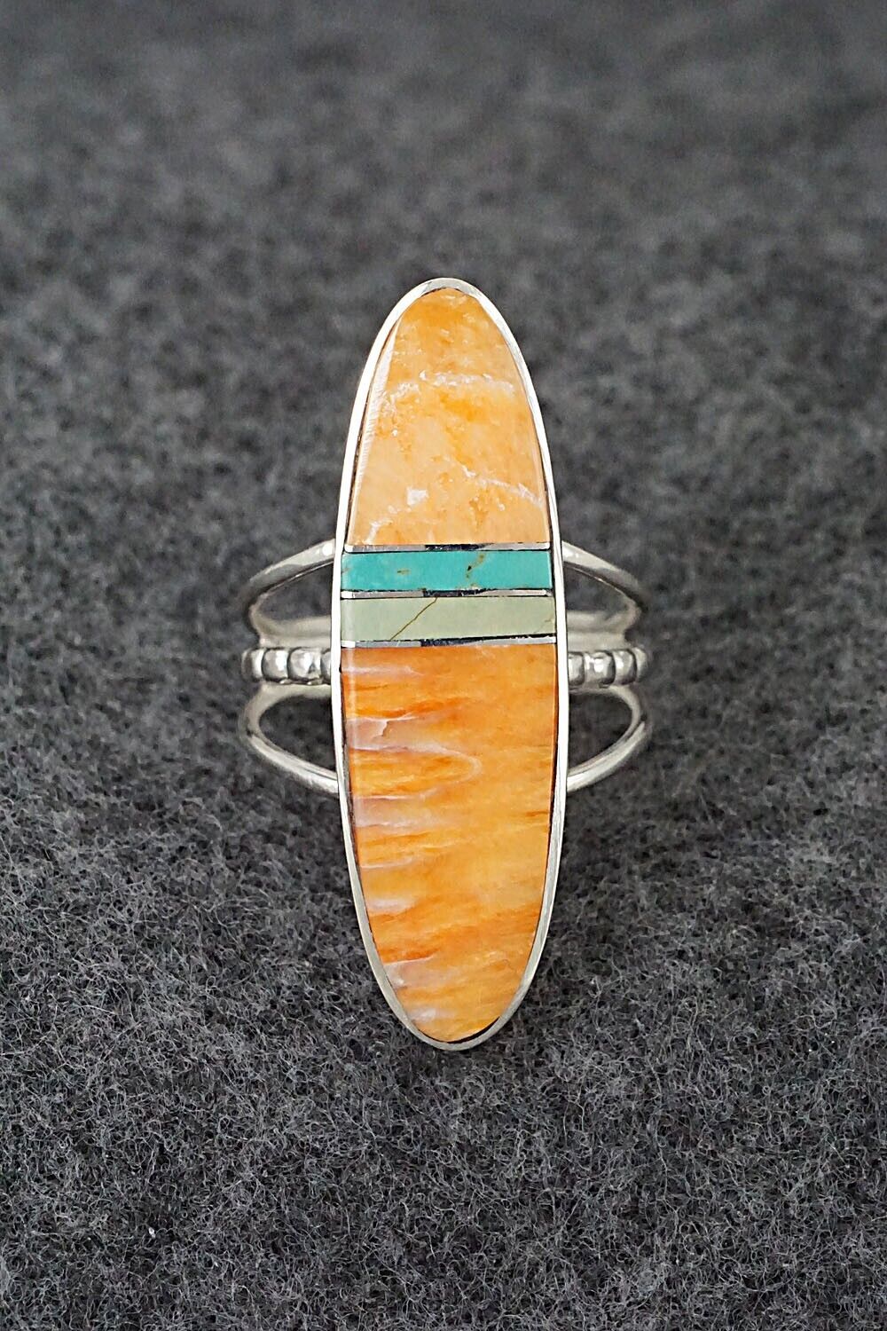Spiny Oyster, Turquoise & Sterling Silver Ring - Harold Smith - Size 6