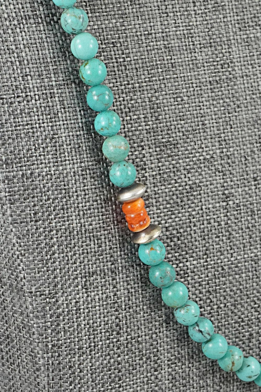 Turquoise, Spiny Oyster & Sterling Silver Necklace 20" - Doreen Jake