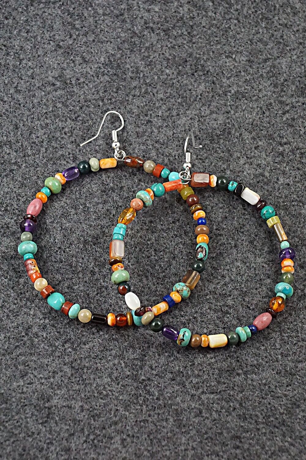 Multi Stone & Sterling Silver Hoop Earrings - Helen Tsosie