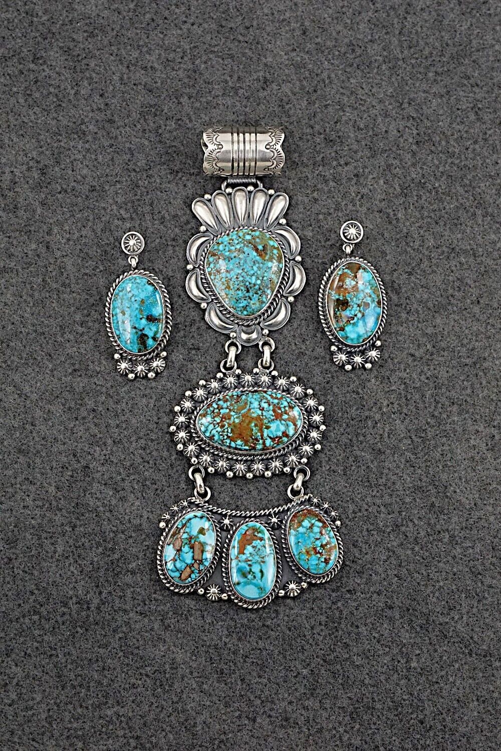 Turquoise & Sterling Silver Pendant & Earrings Set - Raymond Delgarito