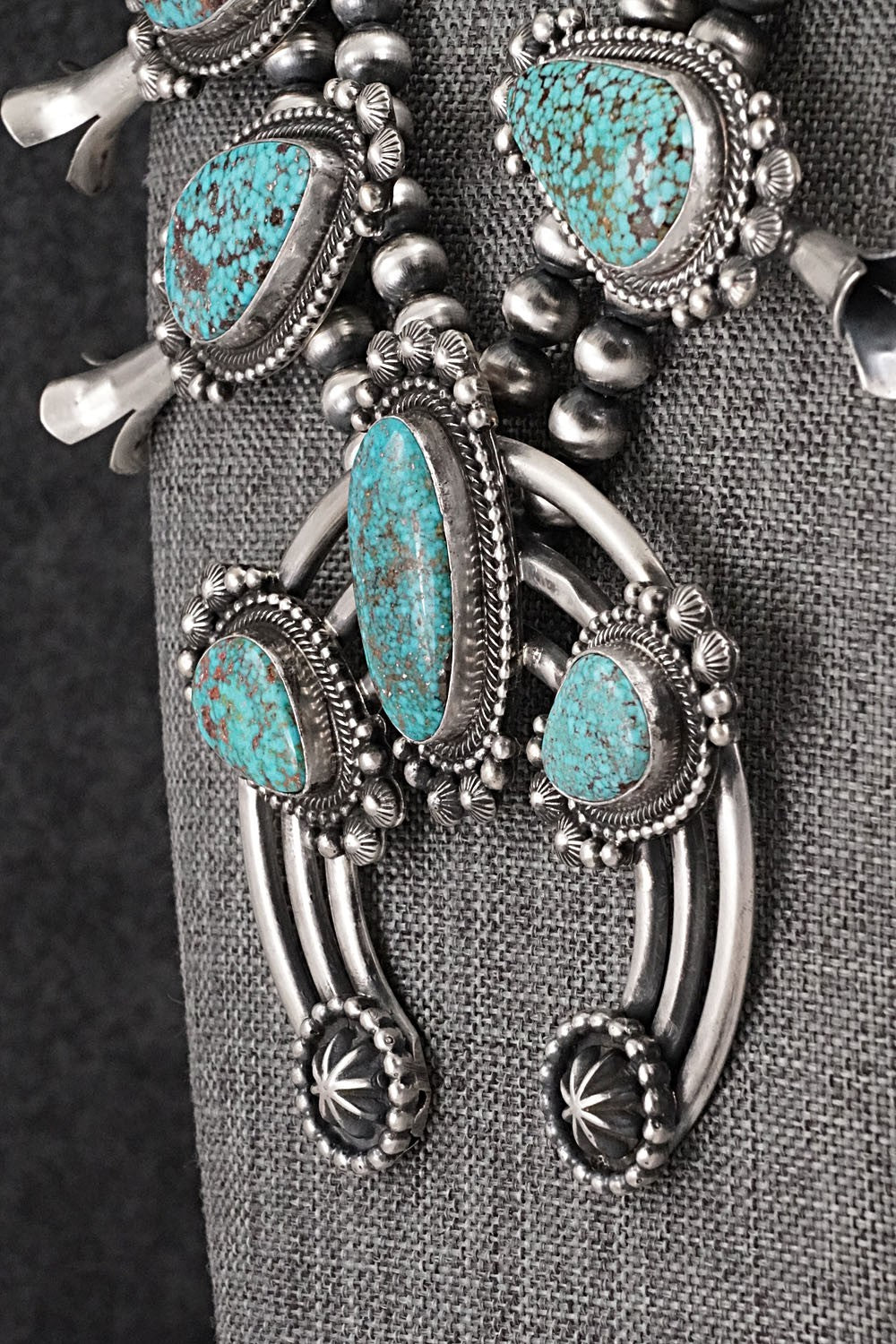 Turquoise & Sterling Silver Squash Blossom Necklace - Tom Lewis