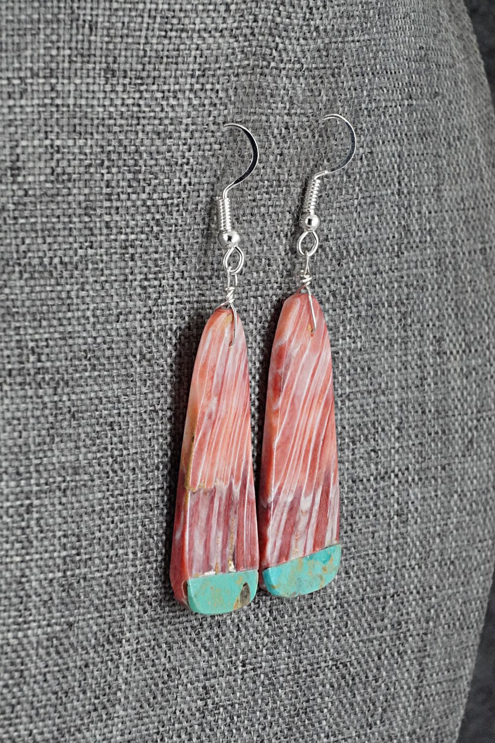Spiny Oyster, Turquoise & Sterling Silver Earrings - Louise Pete