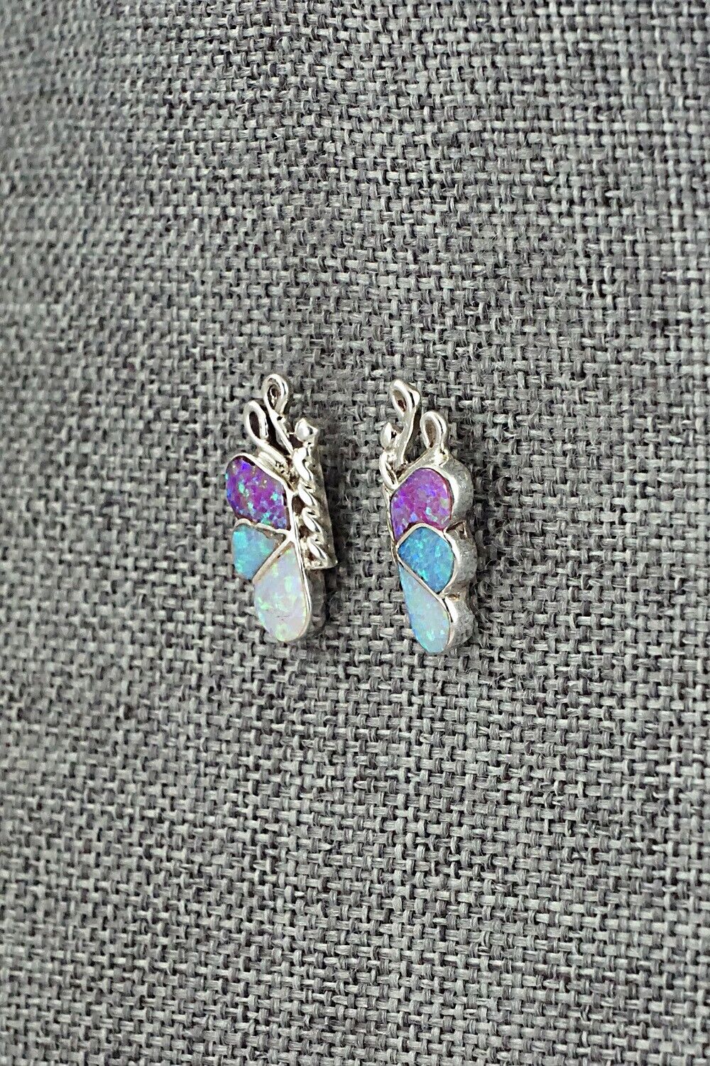 Opalite & Sterling Silver Inlay Earrings - Vincent Hooee