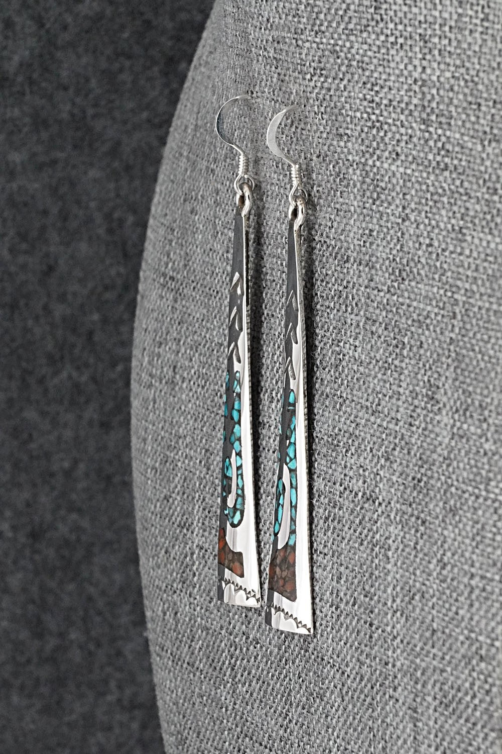 Turquoise, Coral Chip & Sterling Silver Earrings - Joleen Yazzie