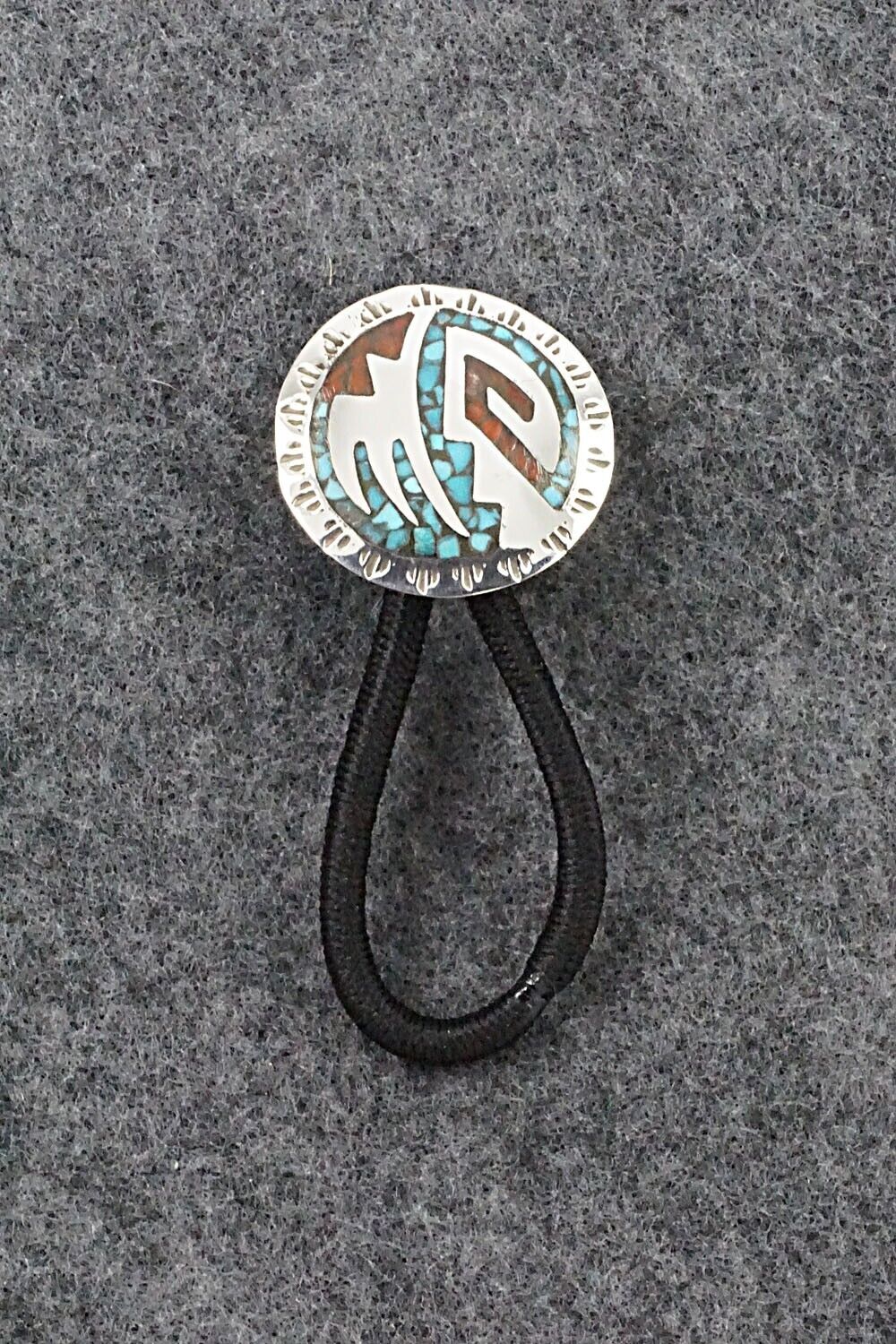 Turquoise, Coral & Sterling Silver Hair Tie - Joleen Yazzie