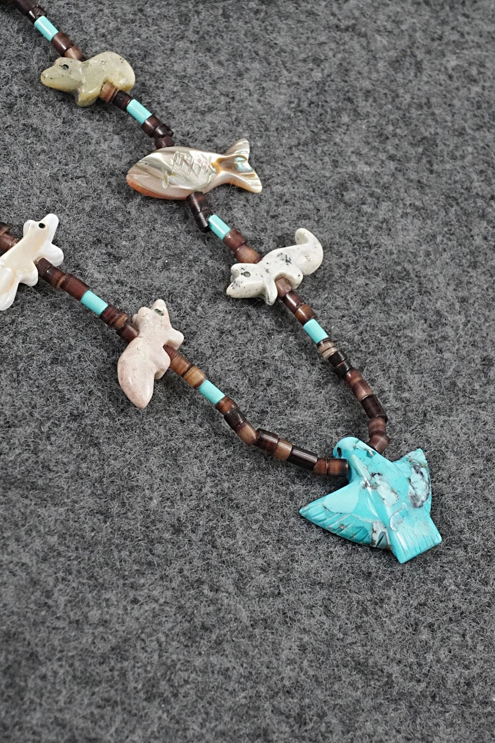 Multi-Stone Fetish Carving & Sterling Silver Necklace - Hector Goodluck