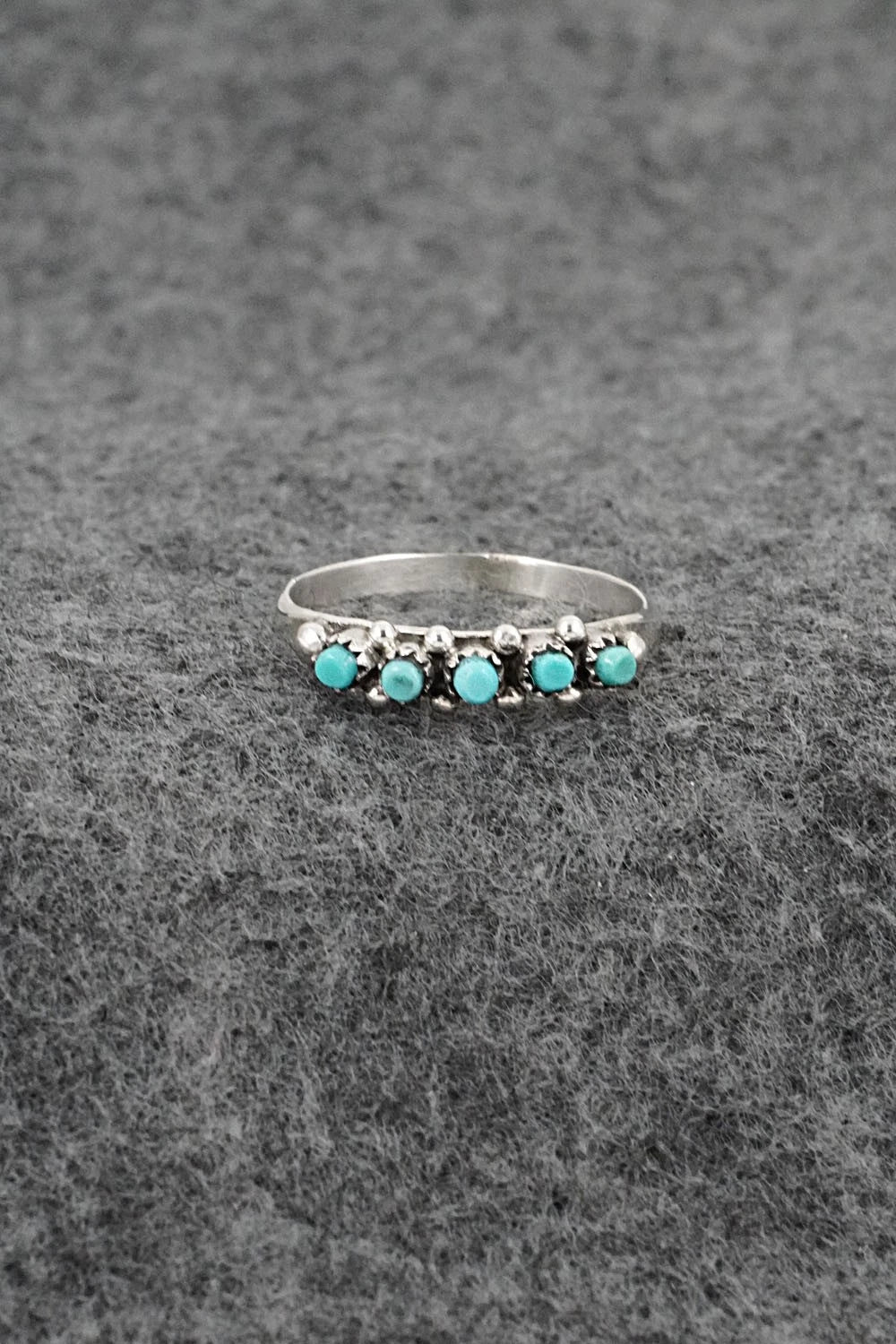 Turquoise & Sterling Silver Ring - April Haloo - Size 7.5