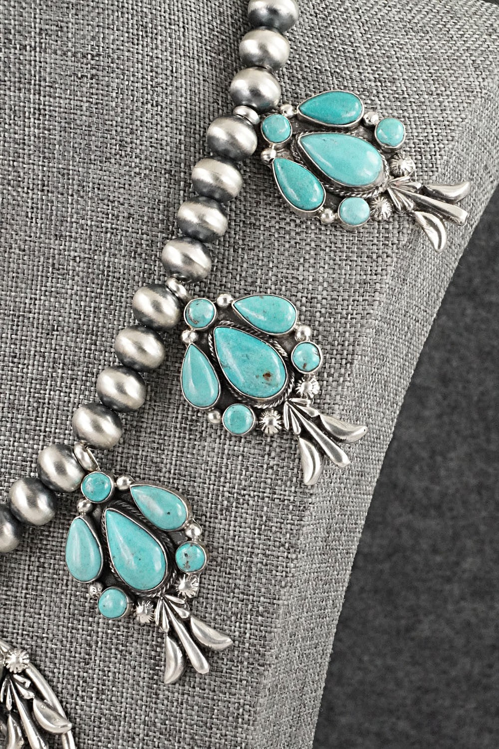 Turquoise & Sterling Silver Squash Blossom Necklace - Bobby Platero