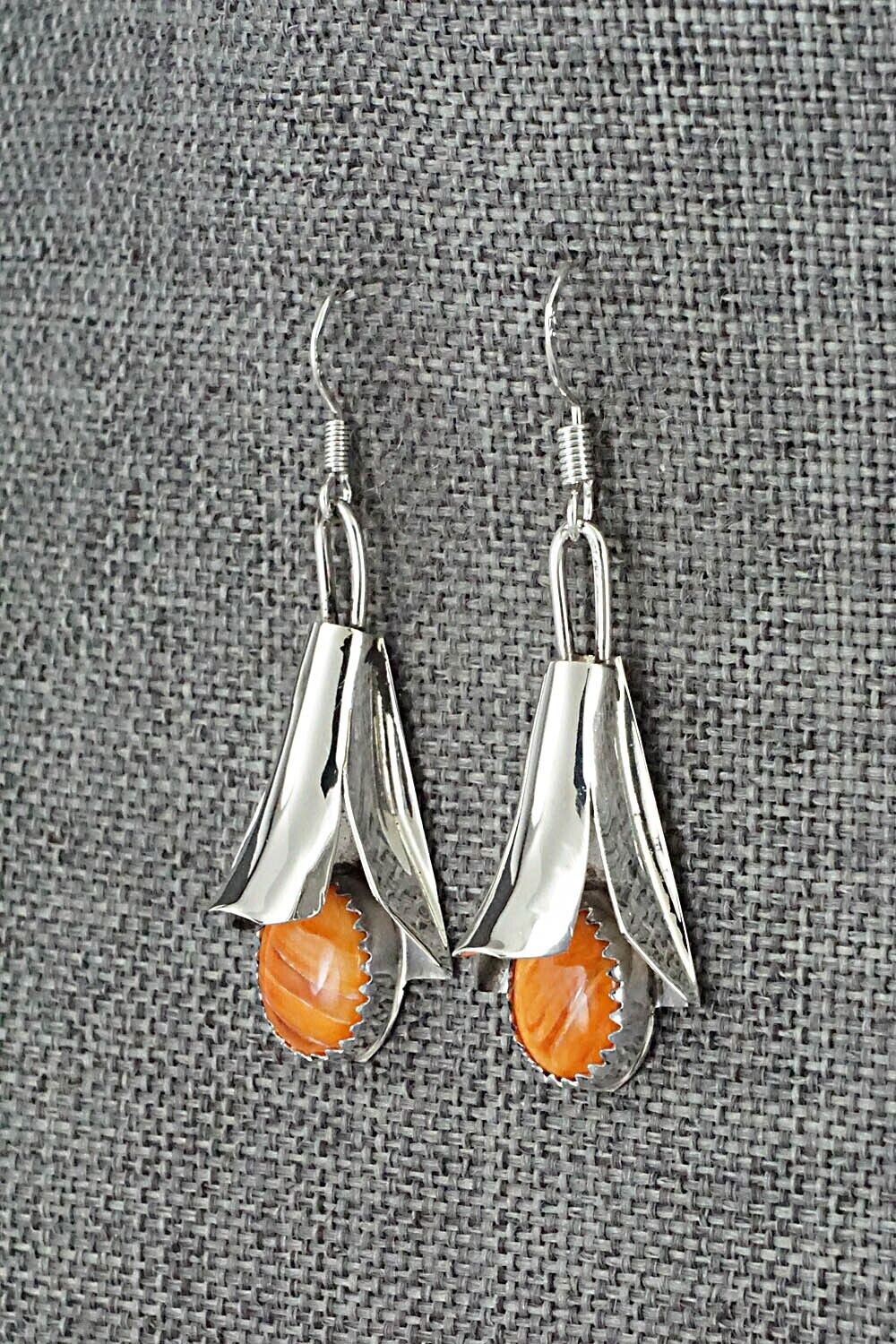 Spiny Oyster & Sterling Silver Earrings - Louise Yazzie