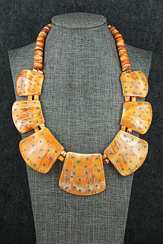 Spiny Oyster, Turquoise & Sterling Silver Necklace - Joe Garcia