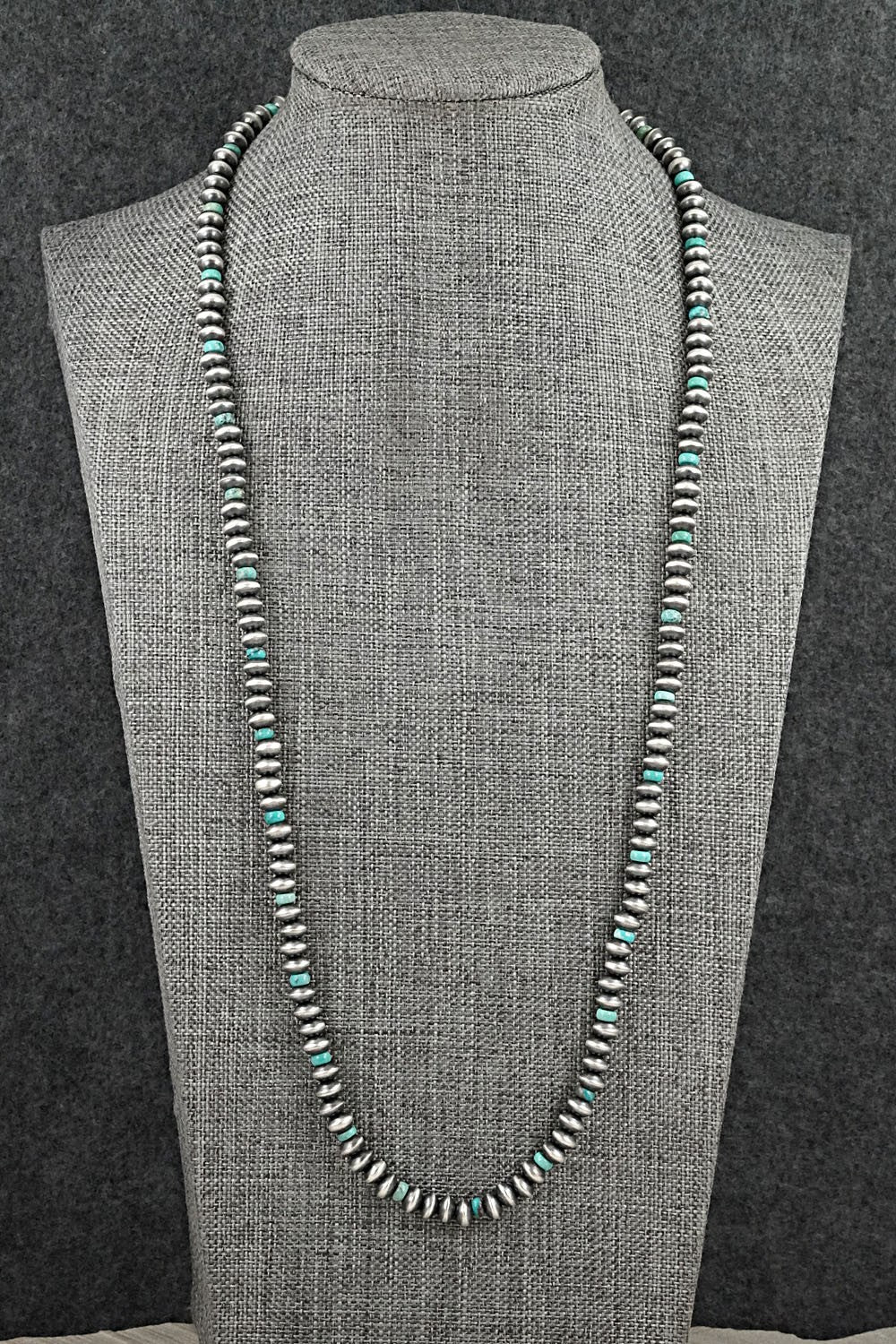Turquoise & Sterling Silver Navajo Pearl Necklace 24" - Tonisha Haley