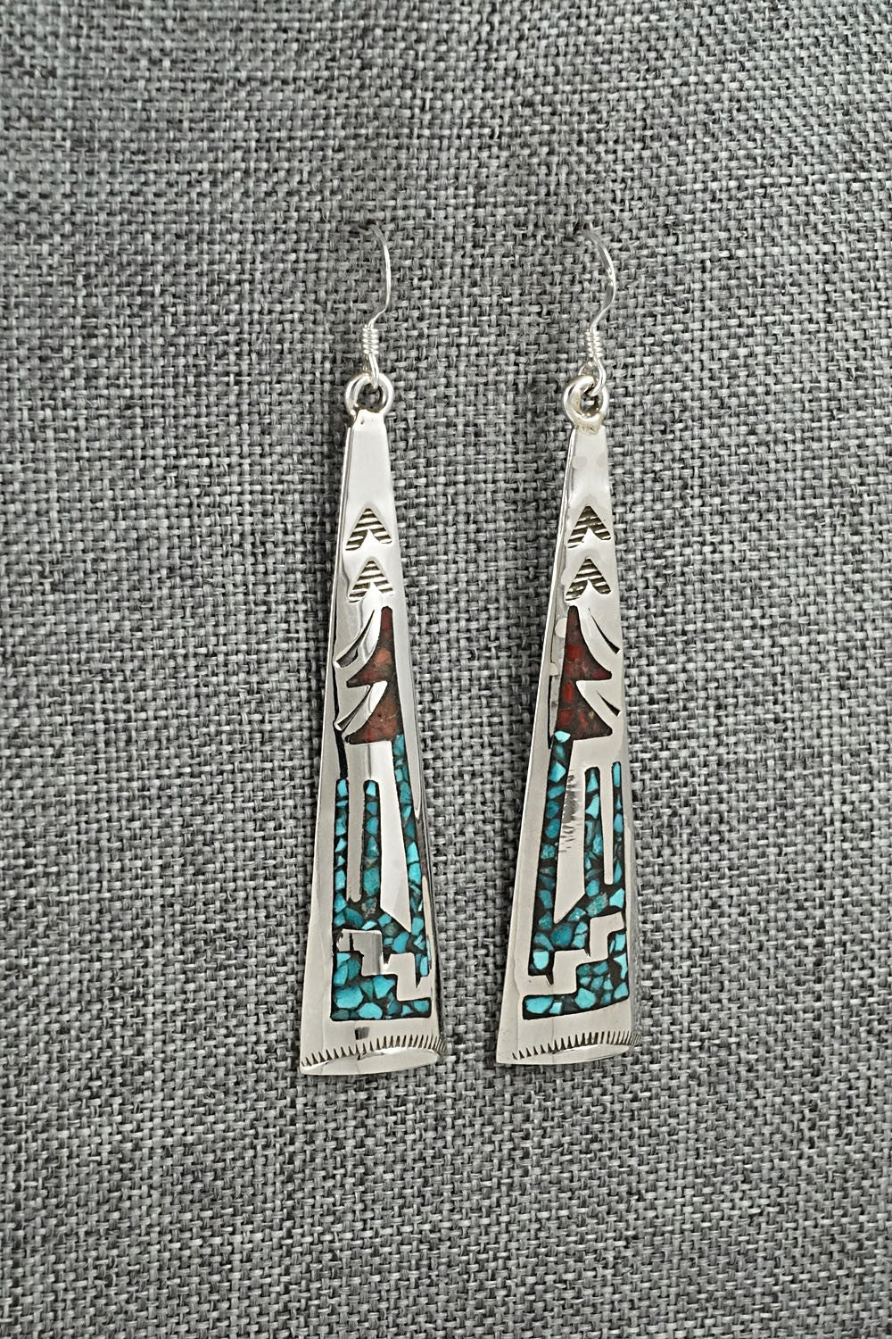 Turquoise, Coral Chip & Sterling Silver Earrings - Joleen Yazzie