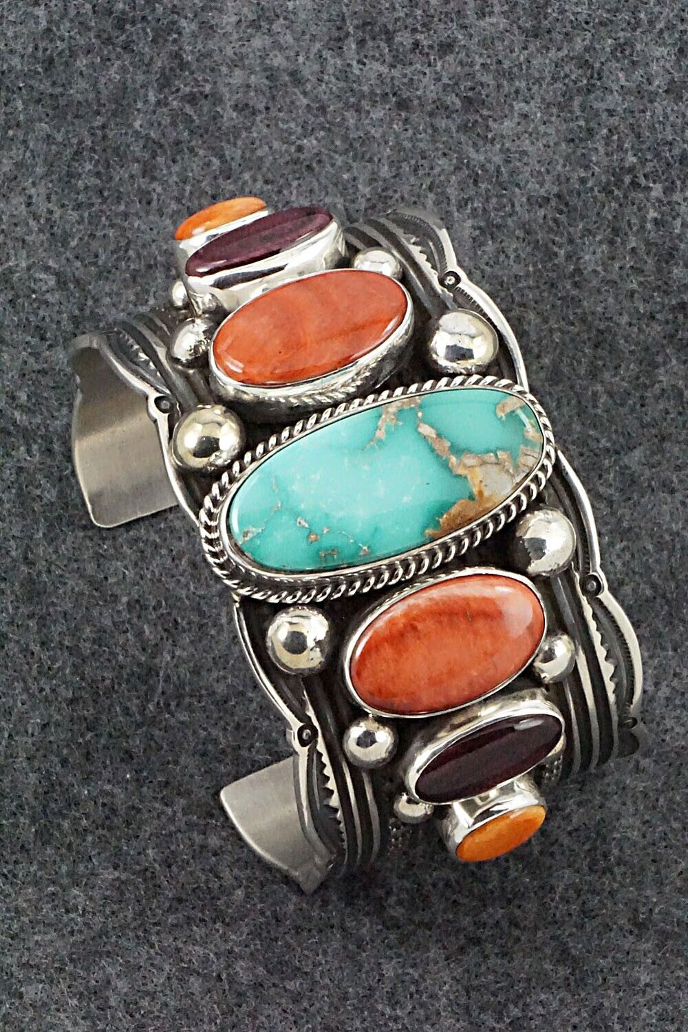 Turquoise, Spiny Oyster & Sterling Silver Bracelet - Guy Hoskie