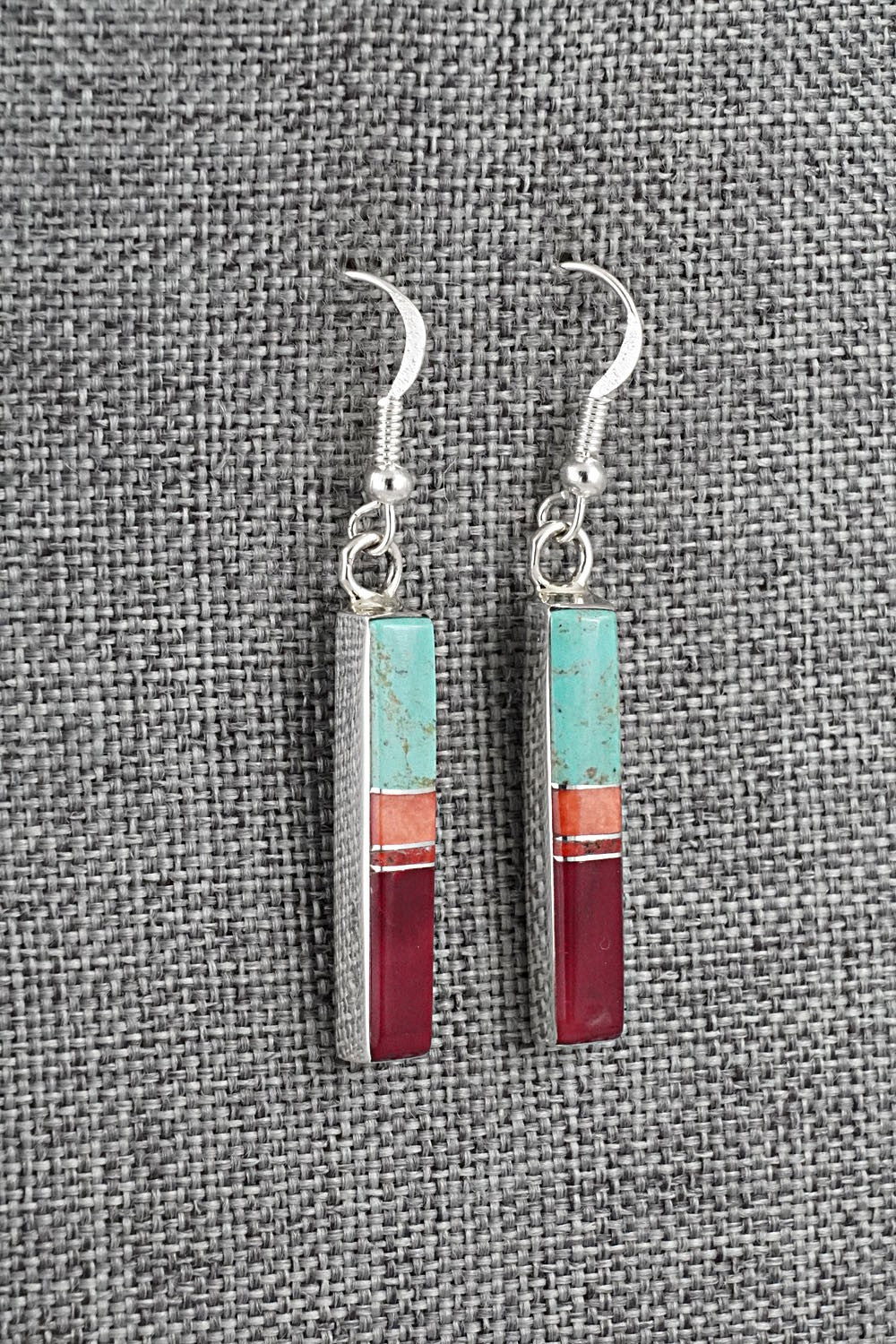 Turquoise, Spiny Oyster & Sterling Silver Earrings - Marilyn Yazzie