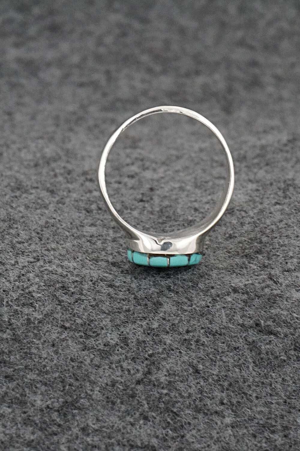 Turquoise & Sterling Silver Inlay Ring - Johnson Laweka - Size 8