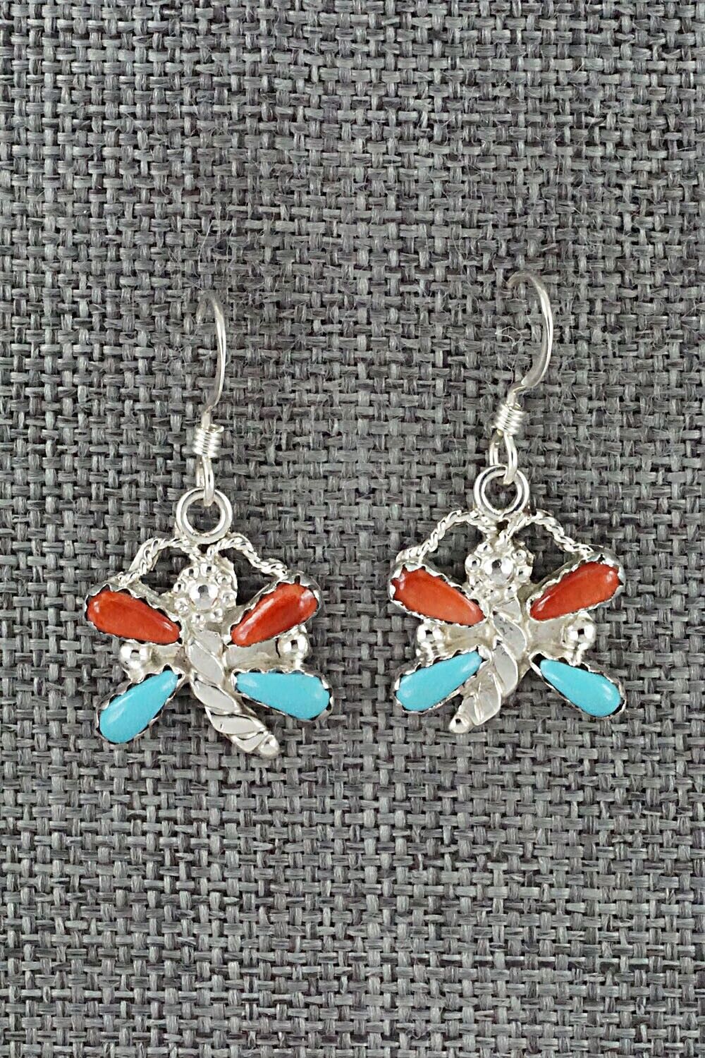 Turquoise, Coral & Sterling Silver Earrings - Erva Quam