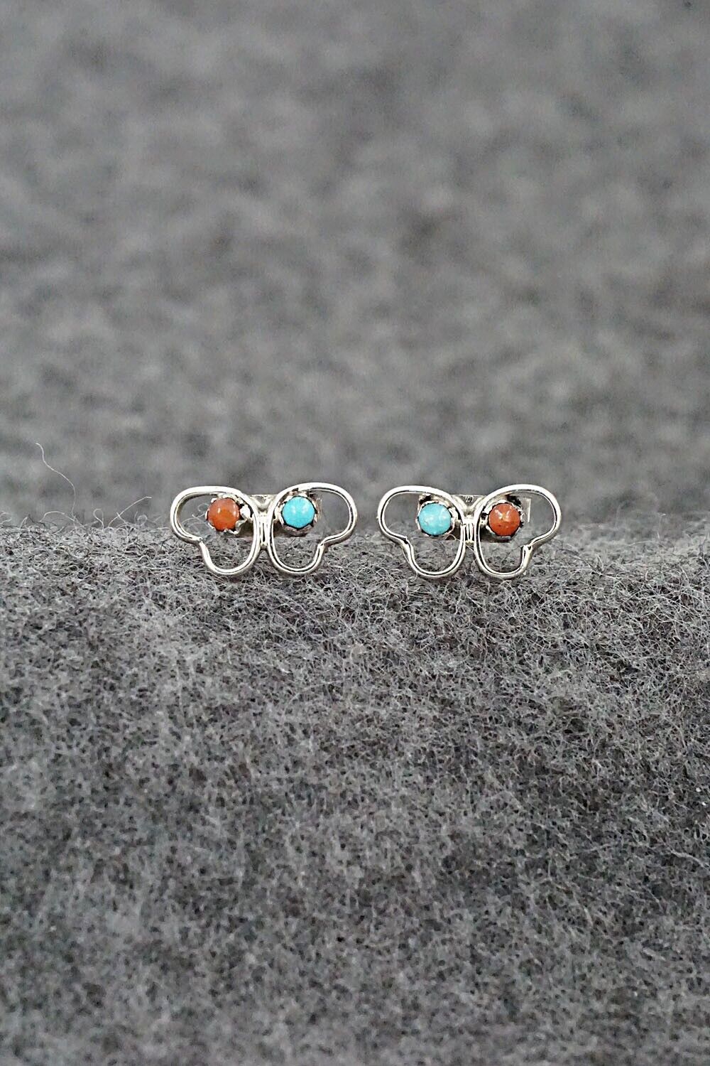 Turquoise, Coral & Sterling Silver Earrings - Dorothy Natachu
