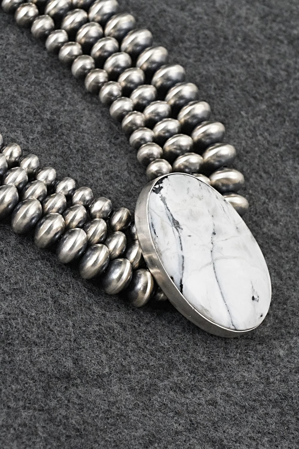 White Buffalo & Sterling Silver Navajo Pearl Necklace - Gruber & Halwood