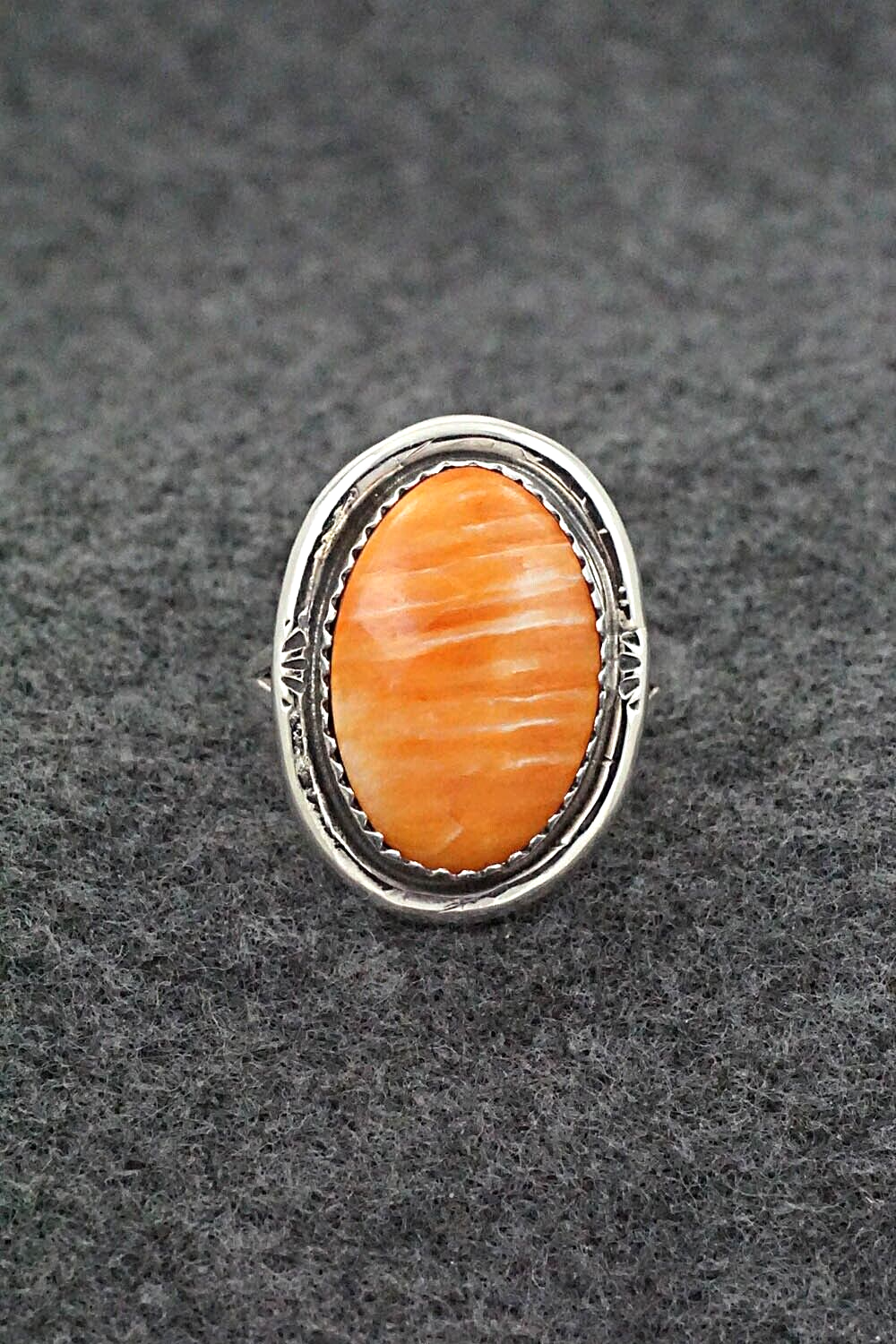 Spiny Oyster & Sterling Silver Ring - Ernest Hawthorne - Size 7.5