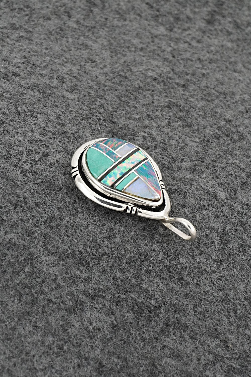 Turquoise, Opalite & Sterling Silver Pendant - Joseph Martinez