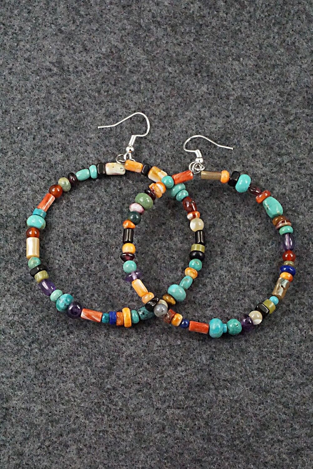 Multi Stone & Sterling Silver Hoop Earrings - Helen Tsosie
