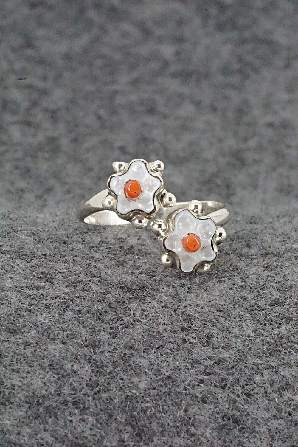 Coral, Mother of Pearl & Sterling Silver Ring - Tamara Pinto - Size 8