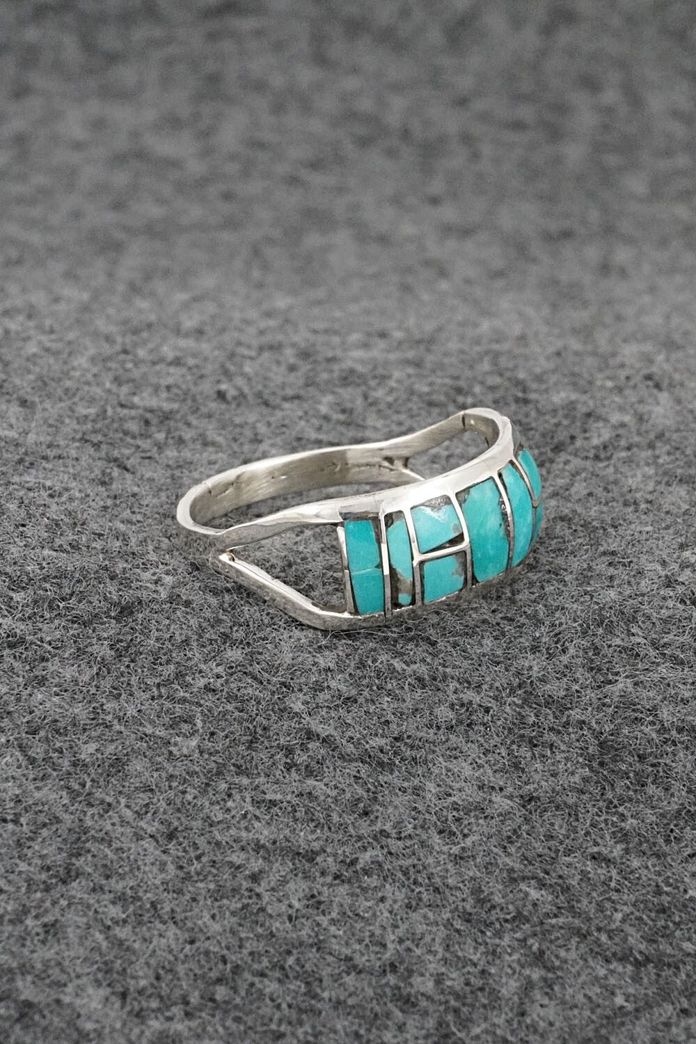 Turquoise & Sterling Silver Inlay Ring - Matilda Chattin - Size 12
