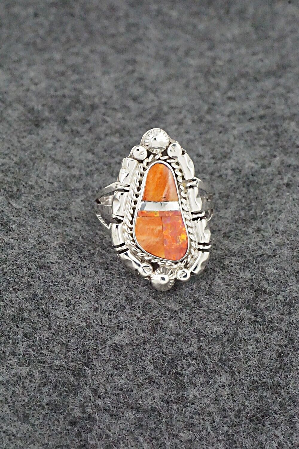 Spiny Oyster, Opalite & Sterling Silver Ring - James Manygoats - Size 7