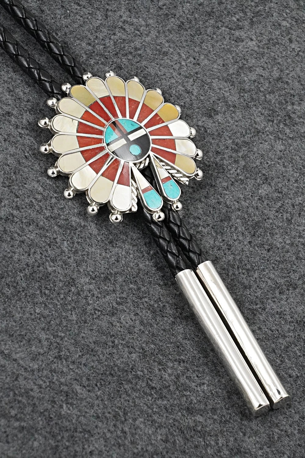 Multi-Stone & Sterling Silver Inlay Bolo Tie - April Unkestine