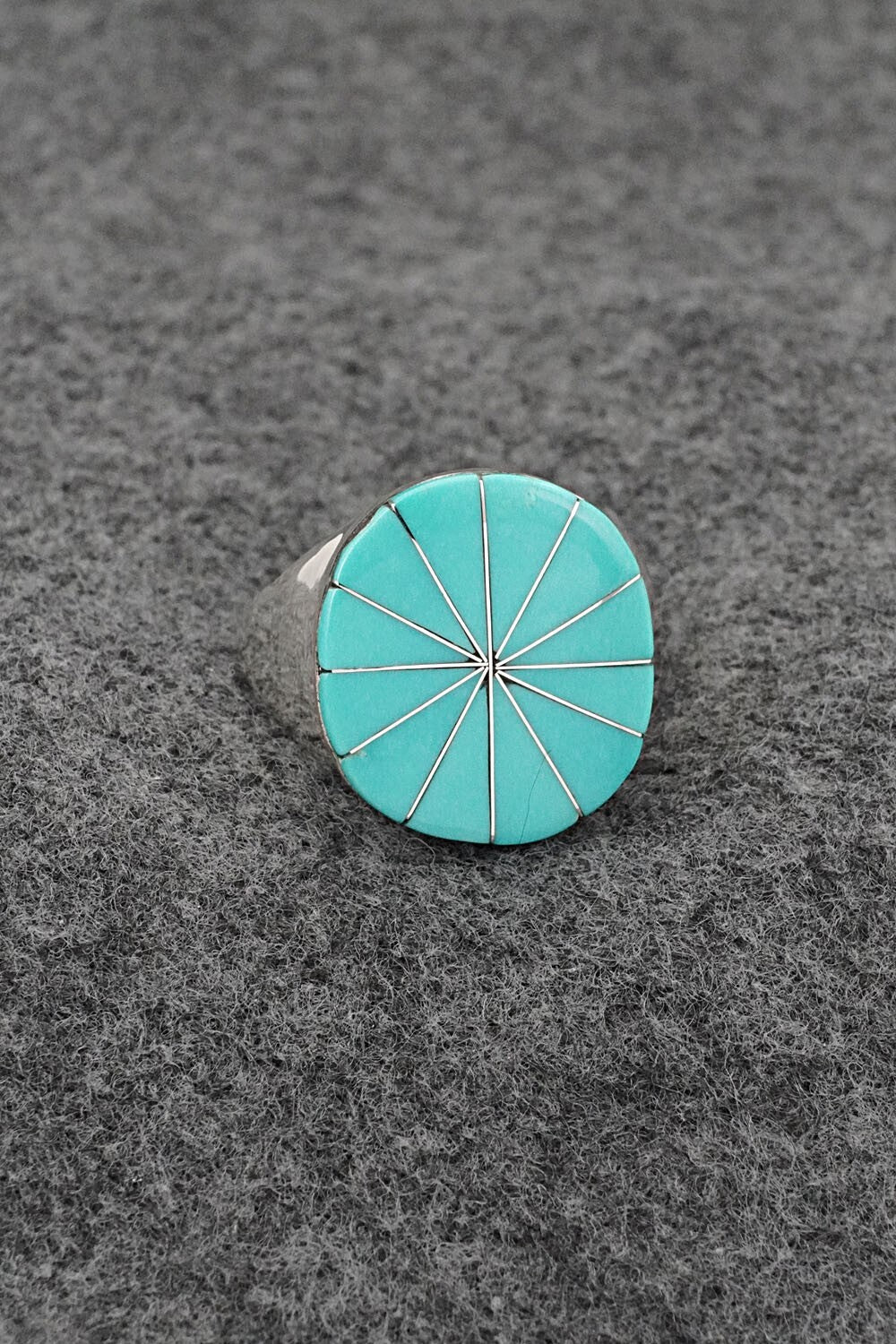 Turquoise & Sterling Silver Inlay Ring - Johnson Laweka - Size 9.5