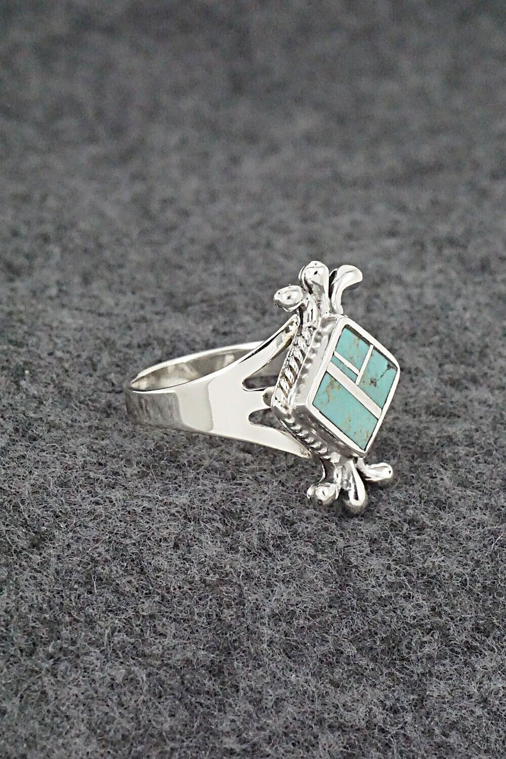 Turquoise & Sterling Silver Inlay Ring - James Manygoats - Size 7