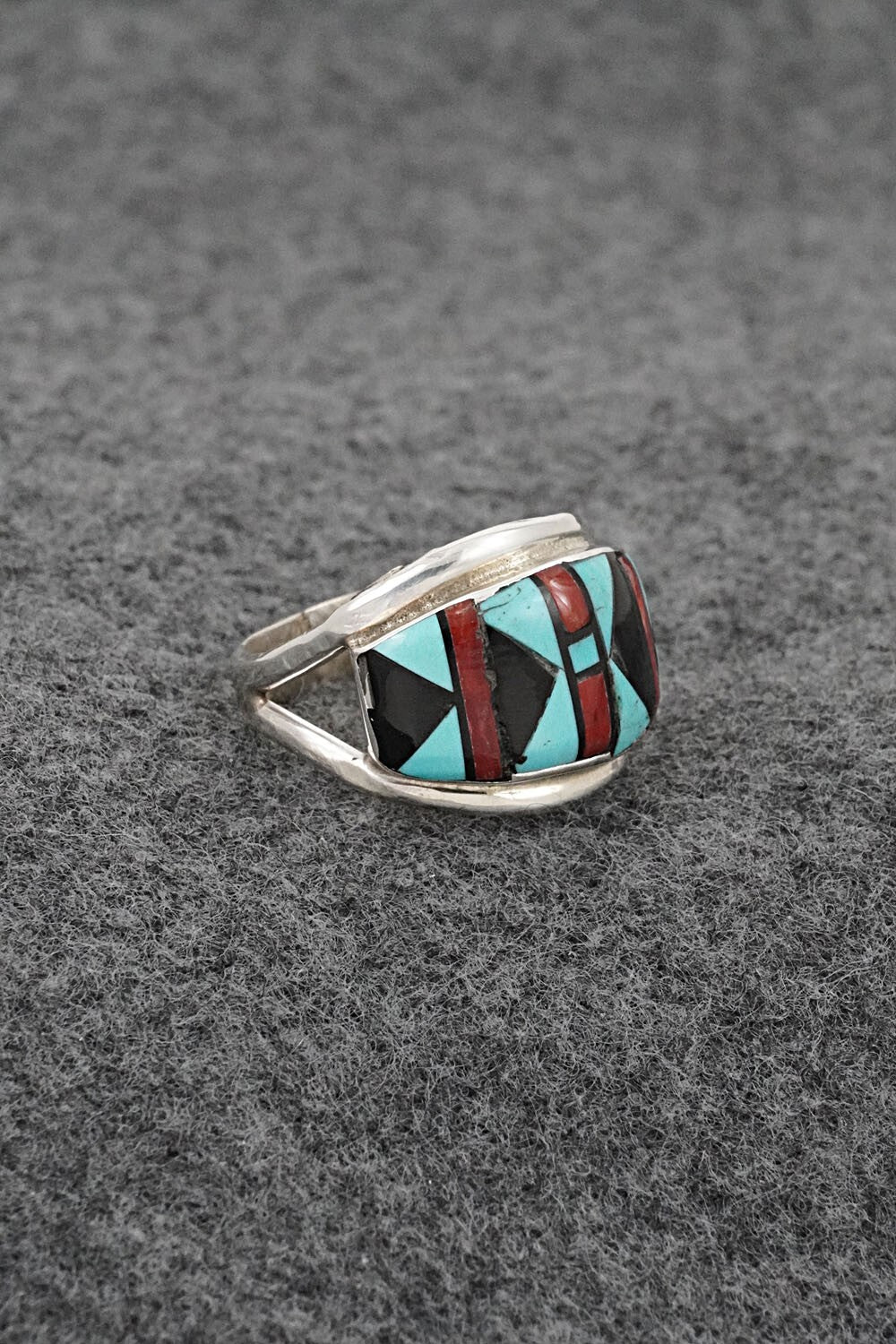 Multi-Stone & Sterling Silver Inlay Ring - Ola Eriacho - Size 7.5
