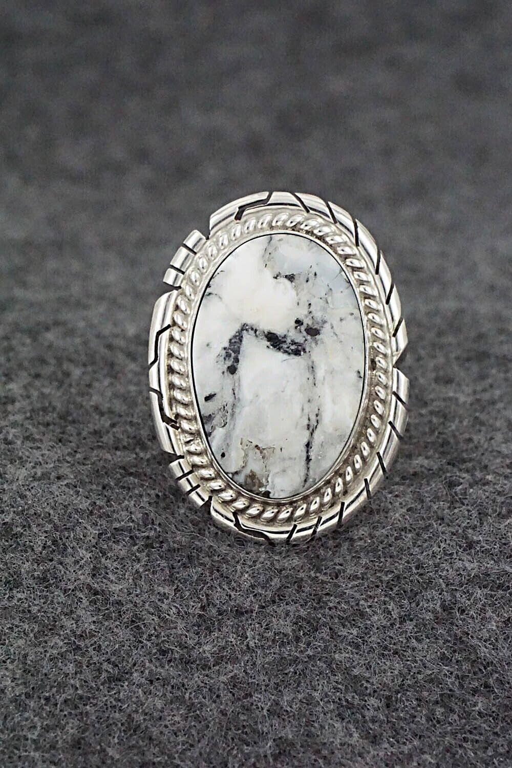 White Buffalo & Sterling Silver Ring - Peggy Skeets - Size 8.5