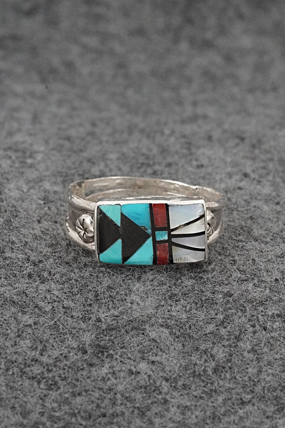 Multi-Stone & Sterling Silver Inlay Ring - Ola Eriacho - Size 13.5