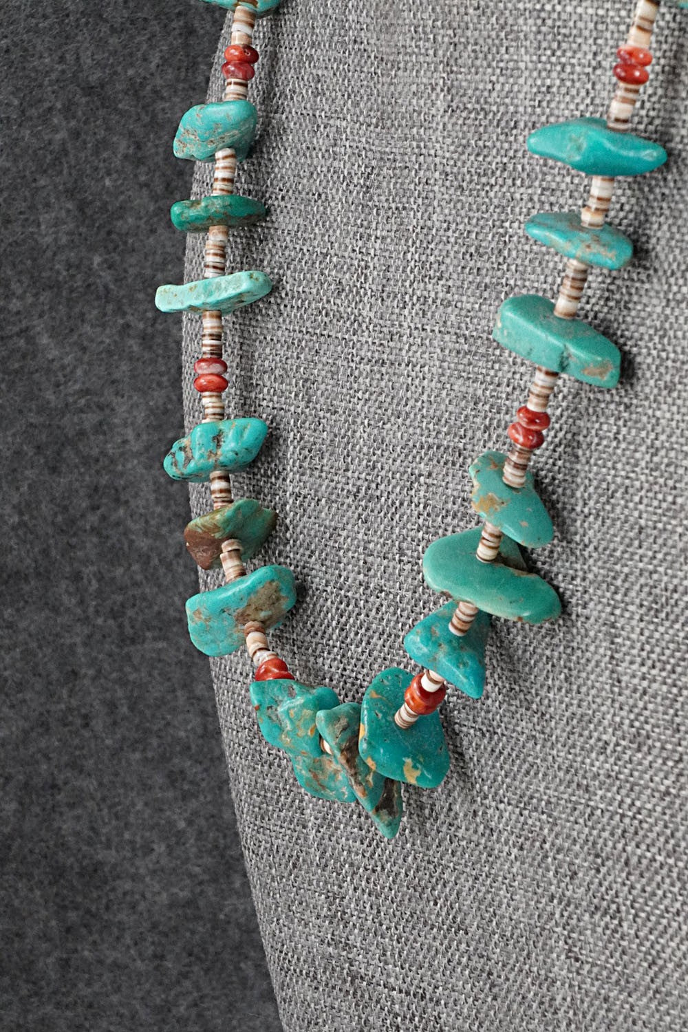 Turquoise, Spiny Oyster & Sterling Silver Necklace 19" - Helen Tsosie