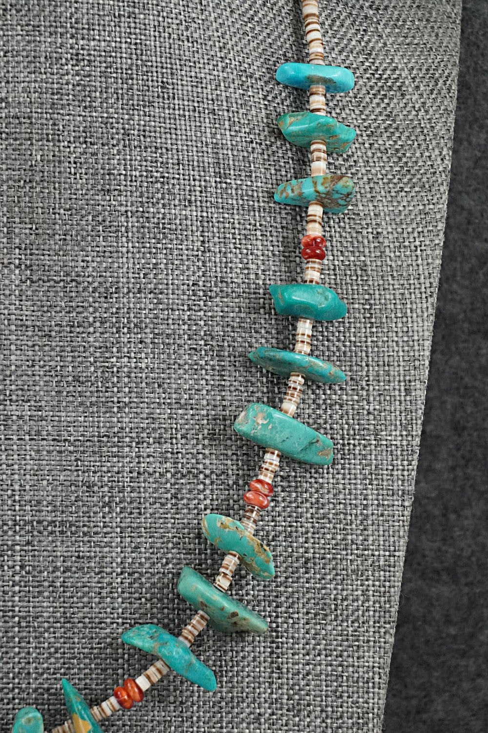 Turquoise, Spiny Oyster & Sterling Silver Necklace 19" - Helen Tsosie