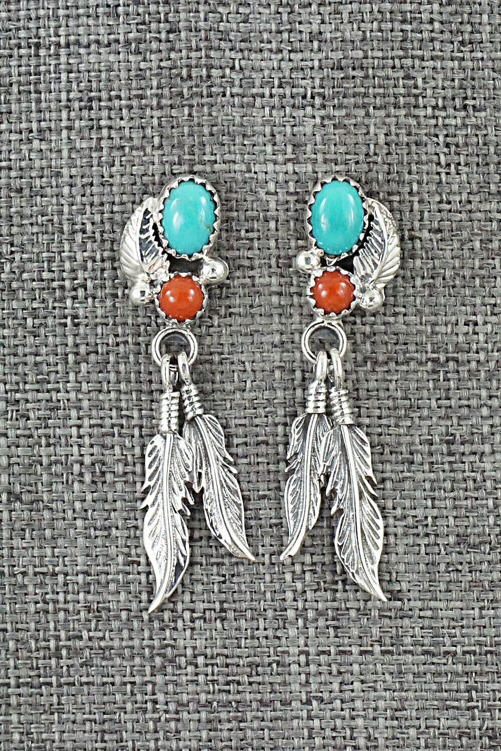 Turquoise, Coral & Sterling Silver Earrings - Annie Spencer